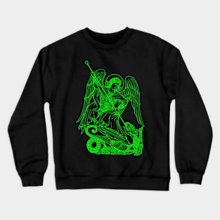 Saint Michael vanquishing the dragon (green neon) Crewneck Sweatshirt